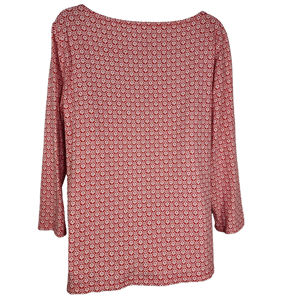 Talbots Top Tee Womens Large Printed 3/4 Sleeve Knit Bateau Neck T-Shirt Red - Picture 2 of 8